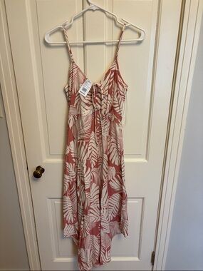 Final Touch Pink and Cream Leaf-Print Midi Dress